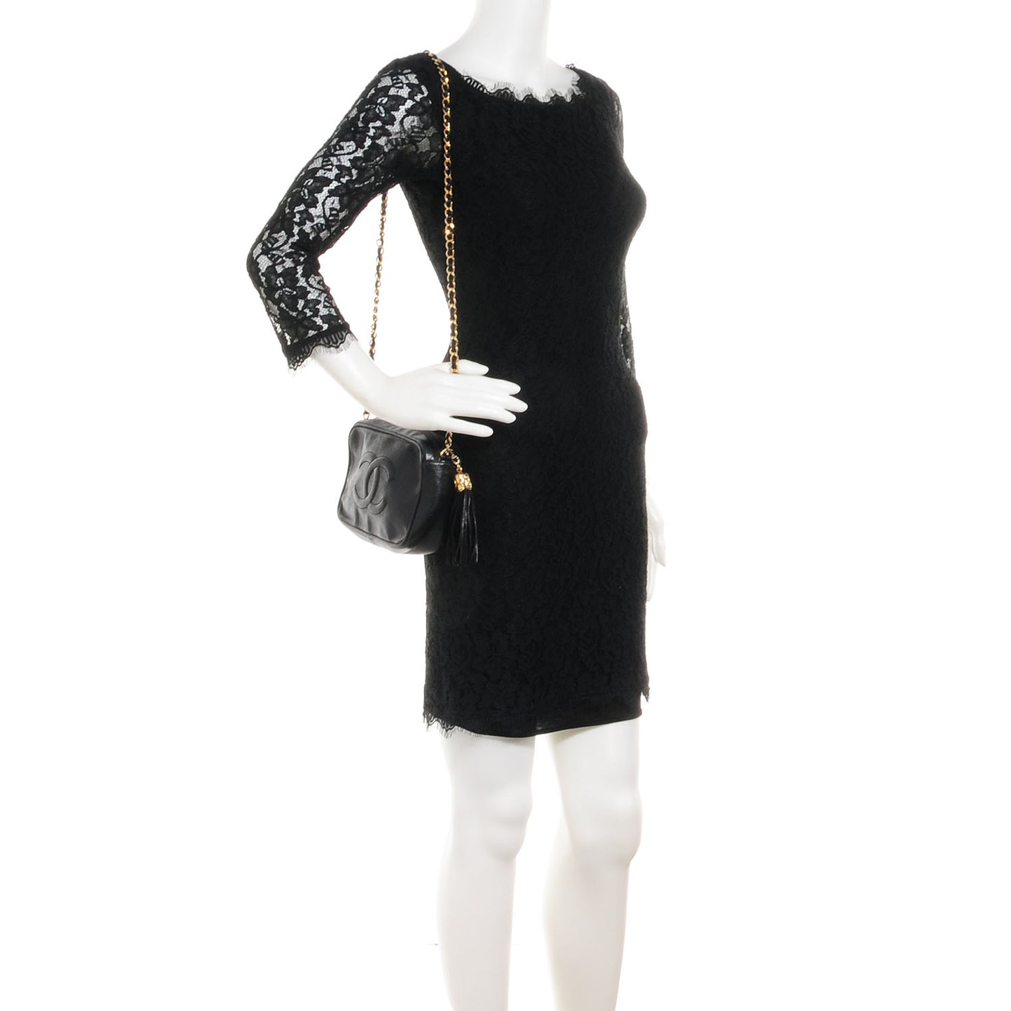 Lambskin CC Tassel Camera Case Black
