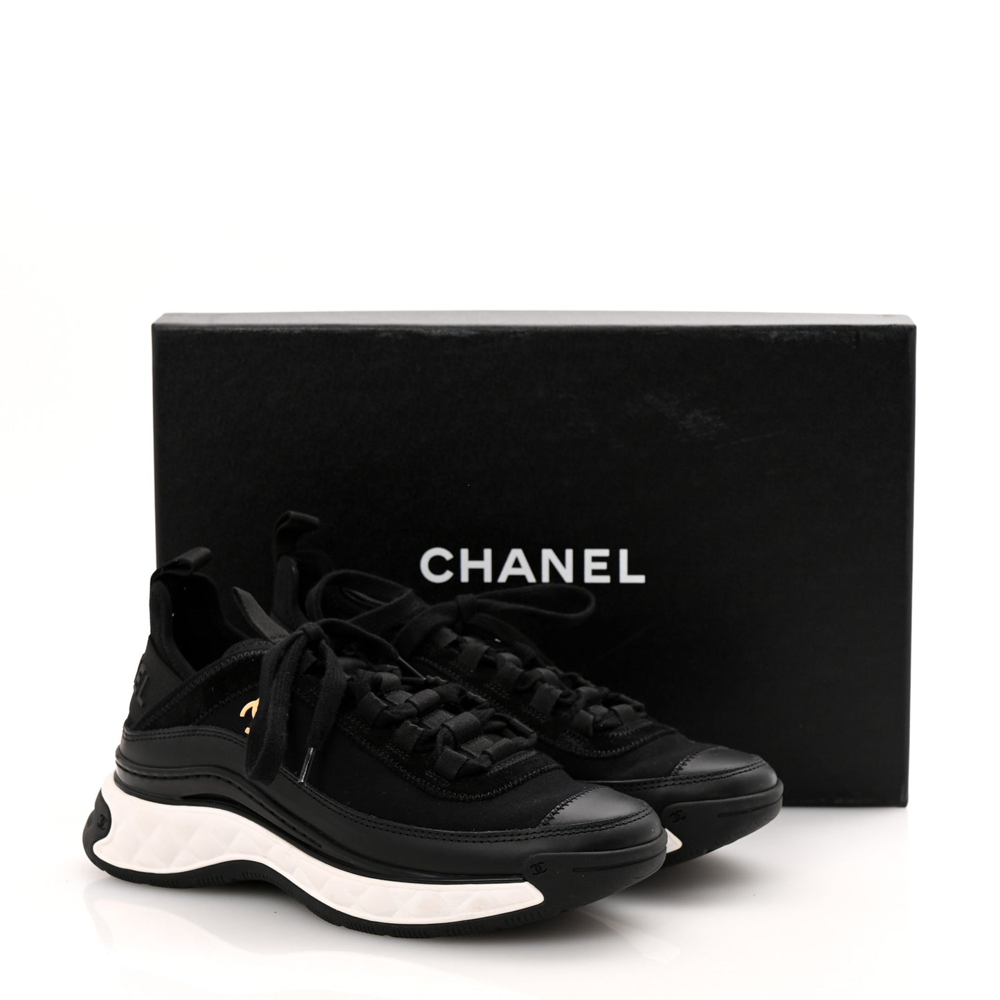 Velvet Calfskin Mixed Fibers CC Sneakers 36 Black