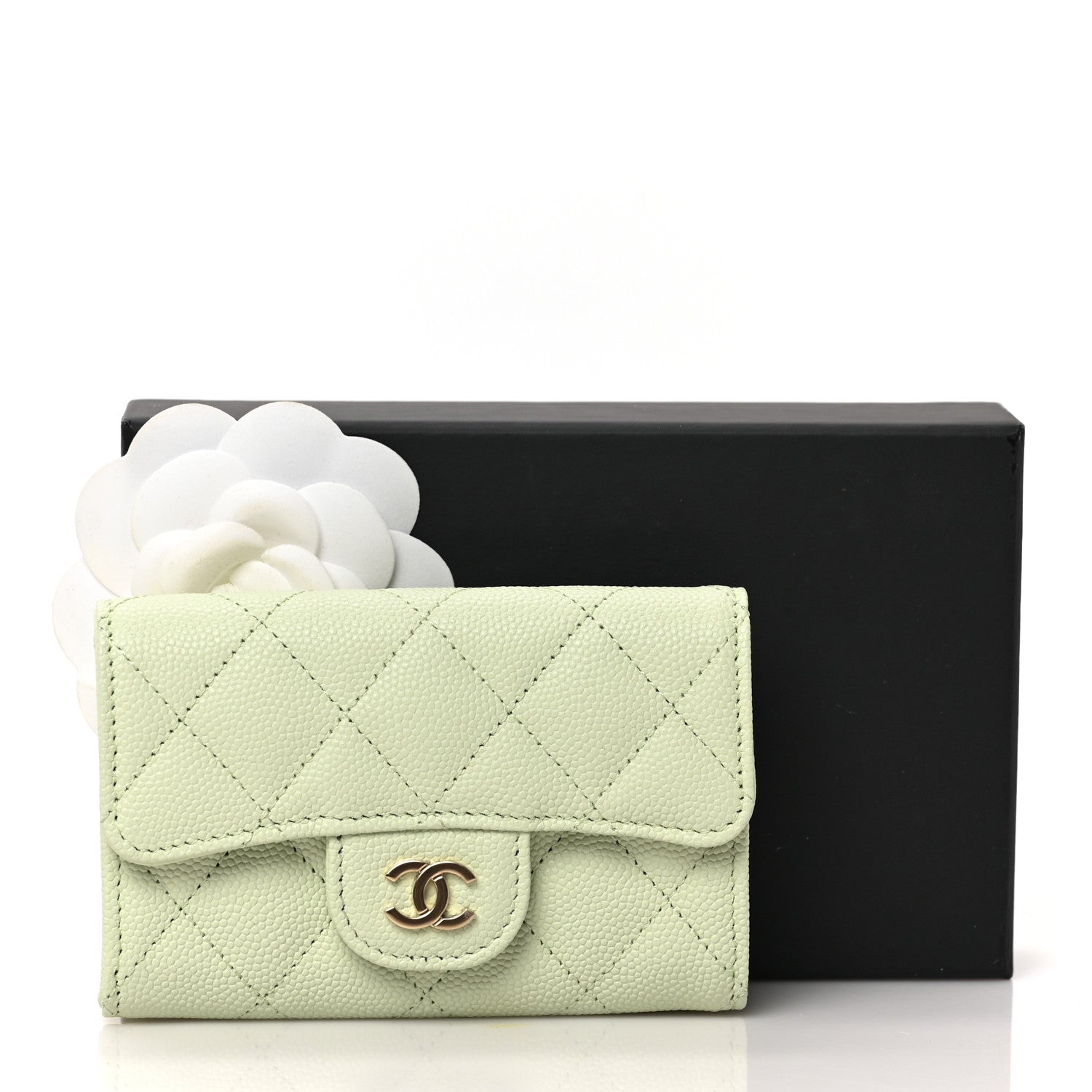 Chanel Caviar Quilted Flap Card Holder Wallet Light Green 10 of 10