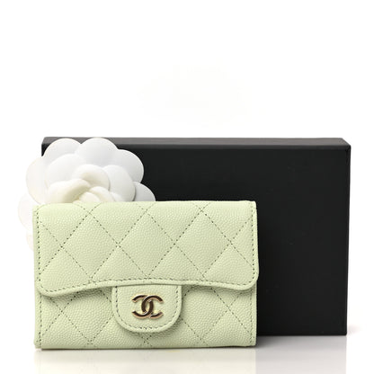 Chanel Caviar Quilted Flap Card Holder Wallet Light Green 10 of 10