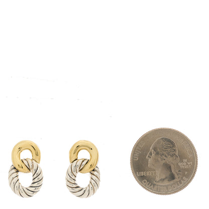 David Yurman Sterling Silver 18K Yellow Gold Belmont Curb Link Drop Earrings 2 of 4