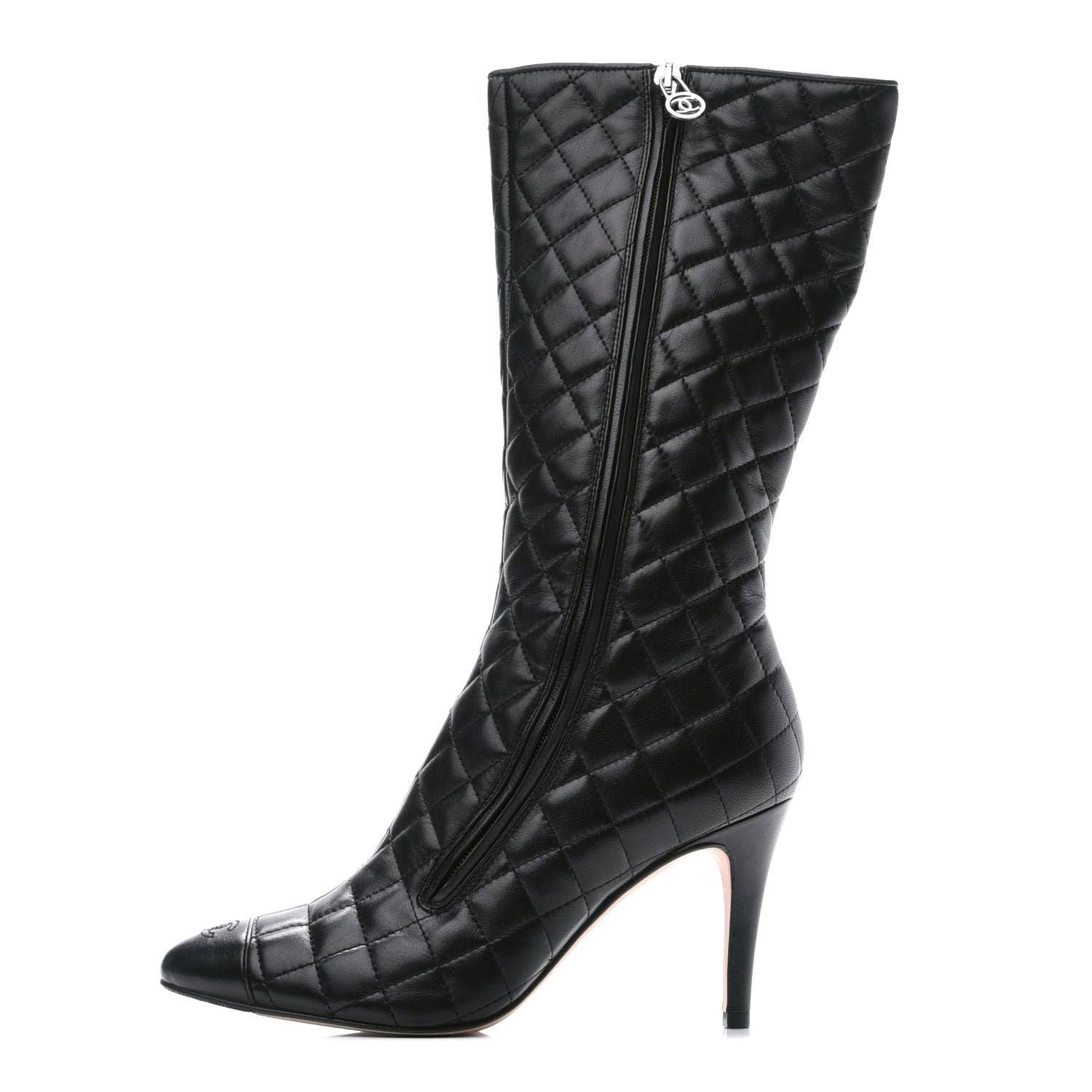 Chanel Lambskin Quilted CC Cap Toe Boots 38.5 Black 1 of 8