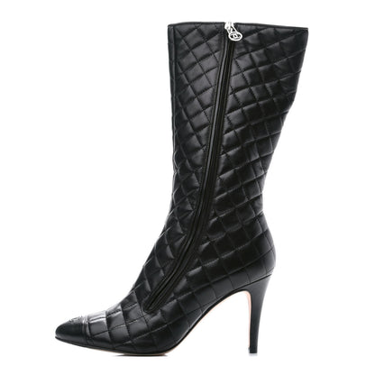 Chanel Lambskin Quilted CC Cap Toe Boots 38.5 Black 1 of 8