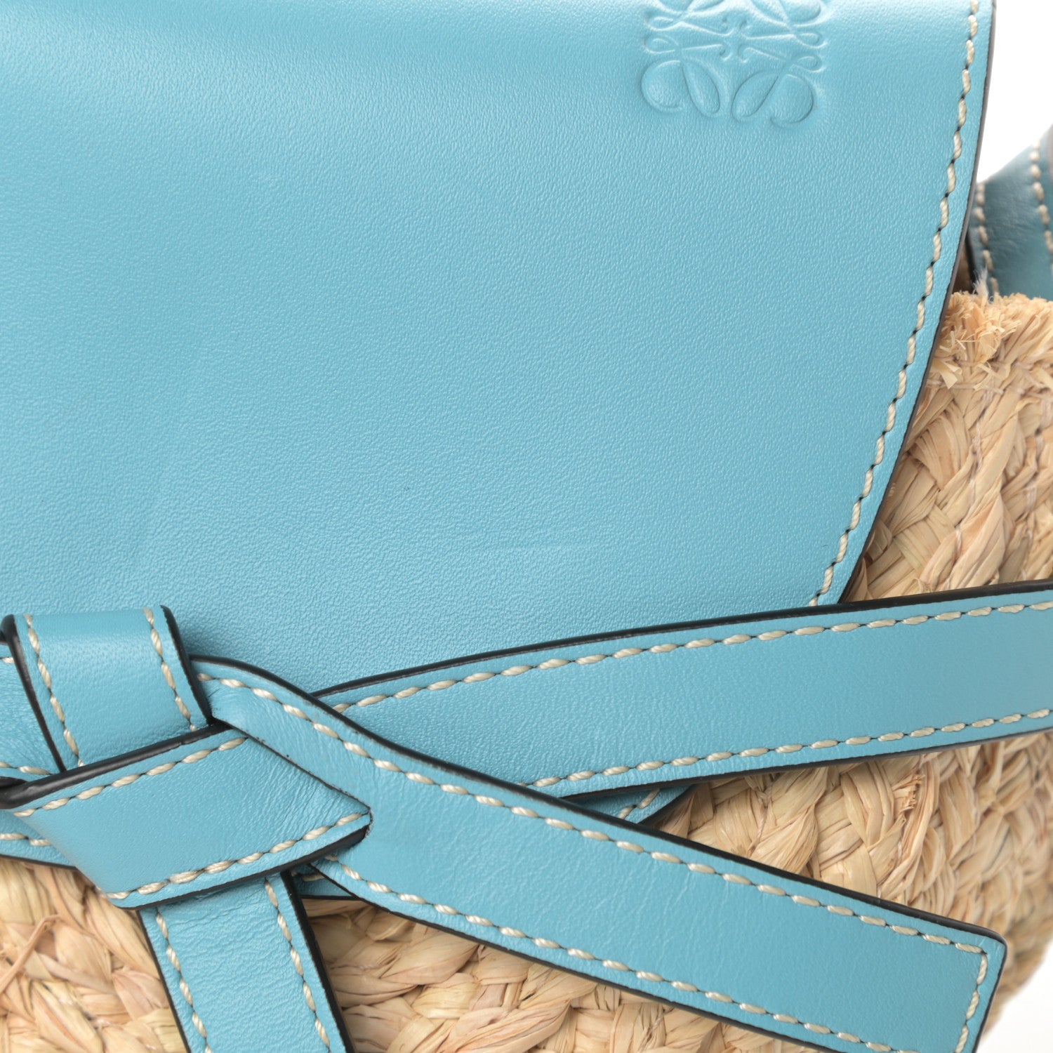 Loewe Calfskin Raffia Mini Gate Crossbody Bag Light Blue Natural 11 of 11