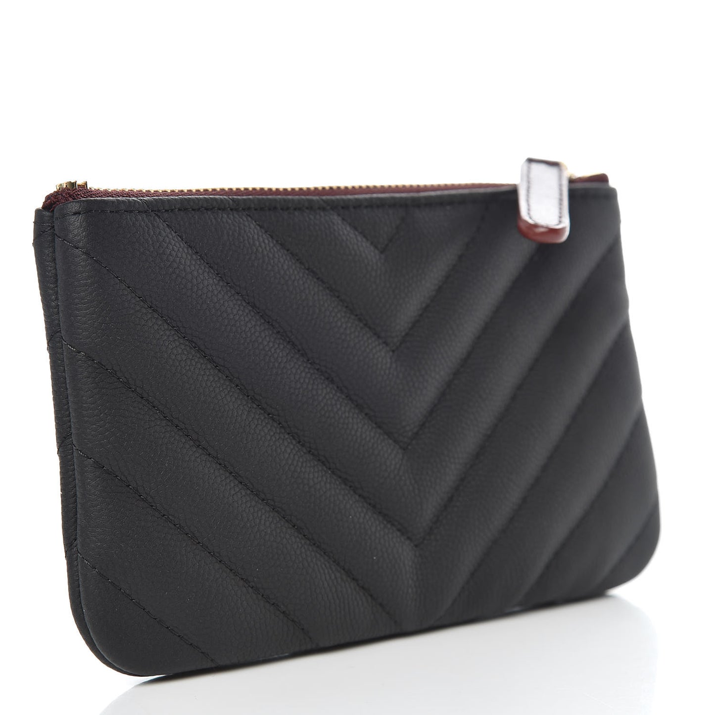 Caviar Chevron Quilted Small Cosmetic Case Black