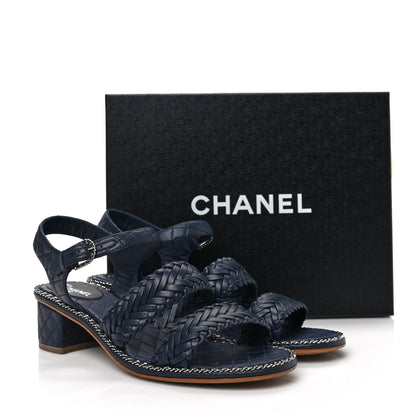 Chanel Calfskin Woven Chain Around CC Sandals 40.5 Navy Blue 9 of 9