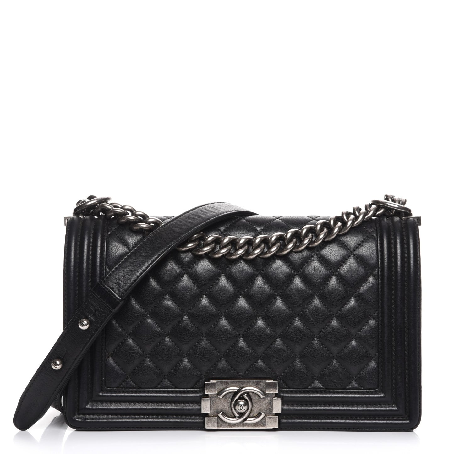 Calfskin Quilted Medium Boy Flap Black