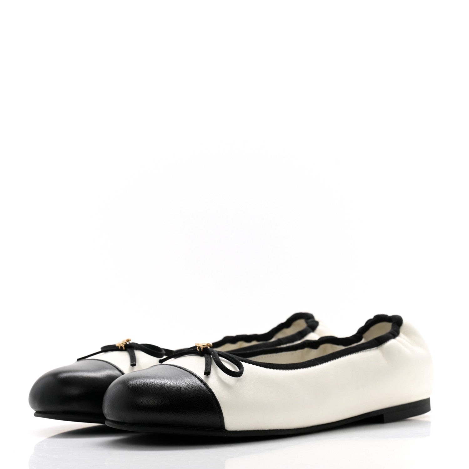 Chanel Lambskin Cap Toe CC Ballet Flats 37.5 White Black 3 of 9