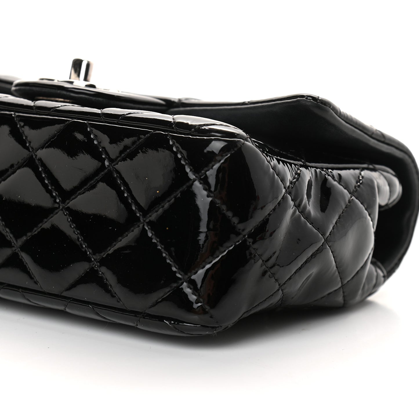 Patent Calfskin Quilted Mini Rectangular Flap Black
