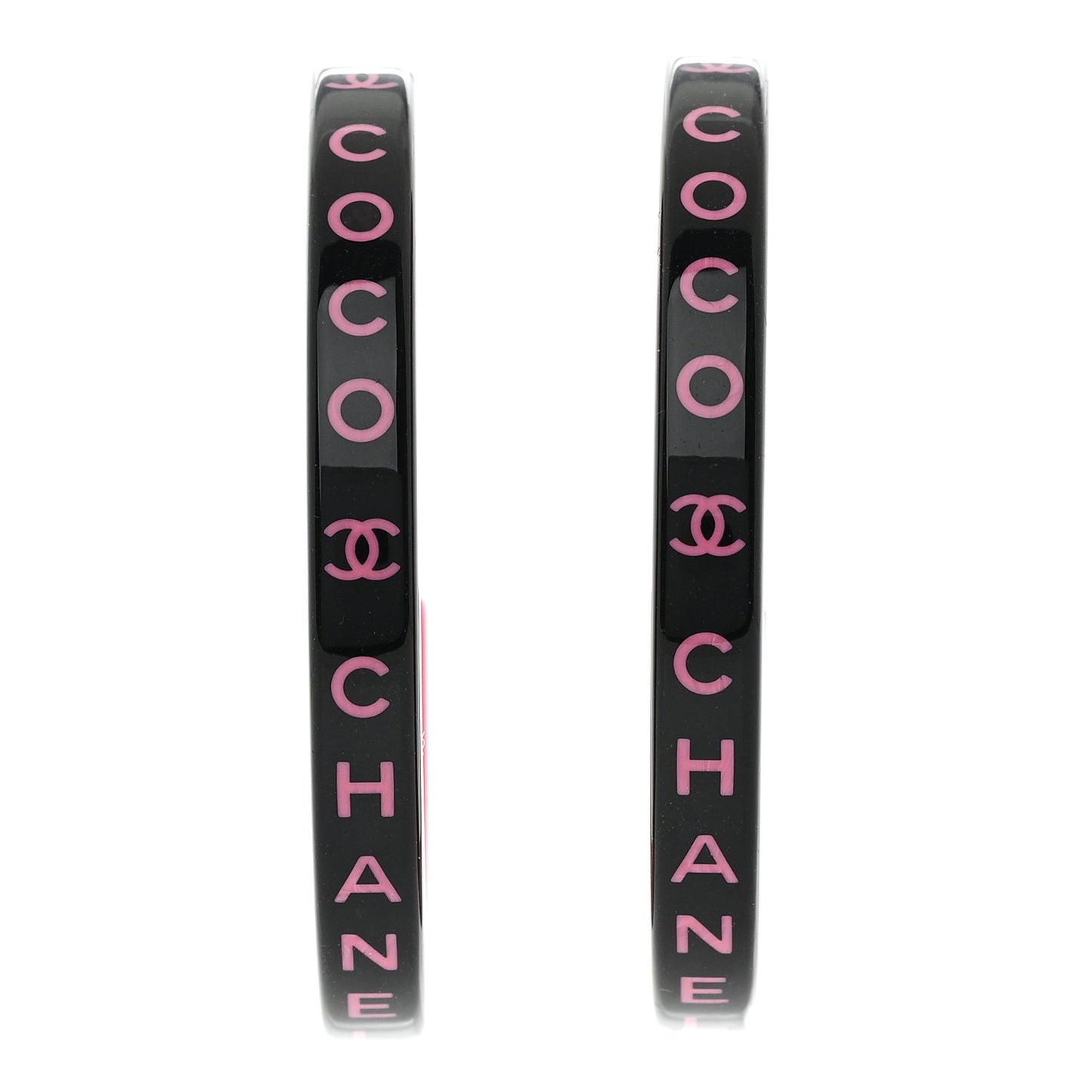 Resin Logo Hoop Earrings Black Pink