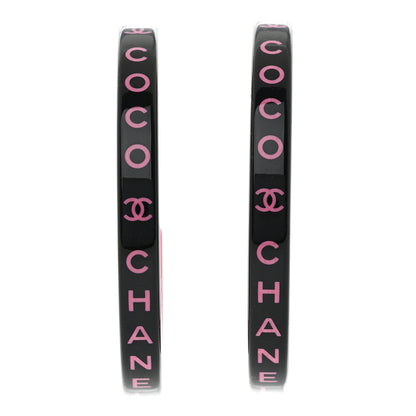 Chanel Resin Logo Hoop Earrings Black Pink 1 of 6