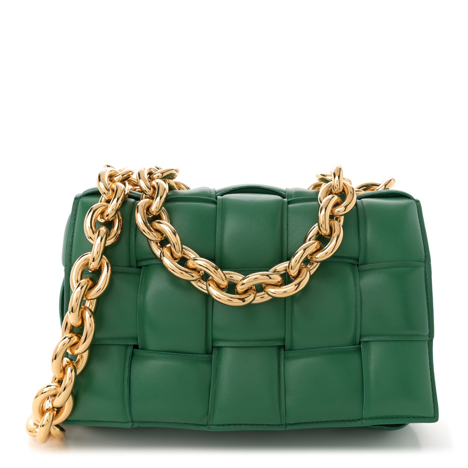 Bottega Veneta Lambskin Maxi Intreccio Padded Chain Cassette Crossbody Bag Racing Green 1 of 9