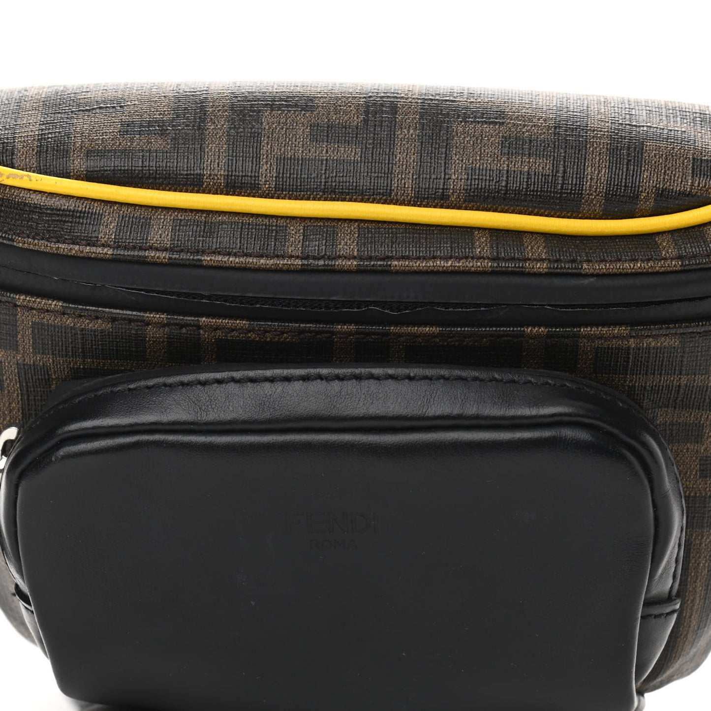 Glazed Fabric Vitello Century FF 1974 Pocket Belt Bag Mogano Panna Black Sunflower