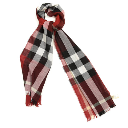 Burberry Wool Cashmere Tonal Check Lightweight Scarf Parade Red 1 of 3