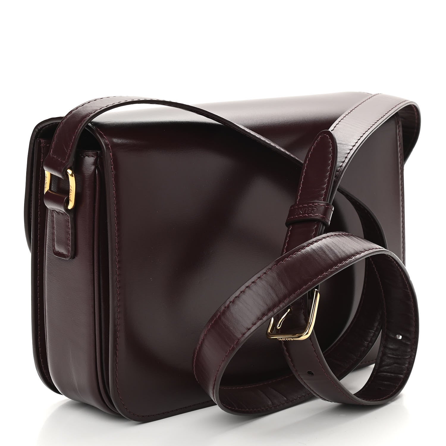 Celine Shiny Calfskin Medium Triomphe Burgundy 3 of 11