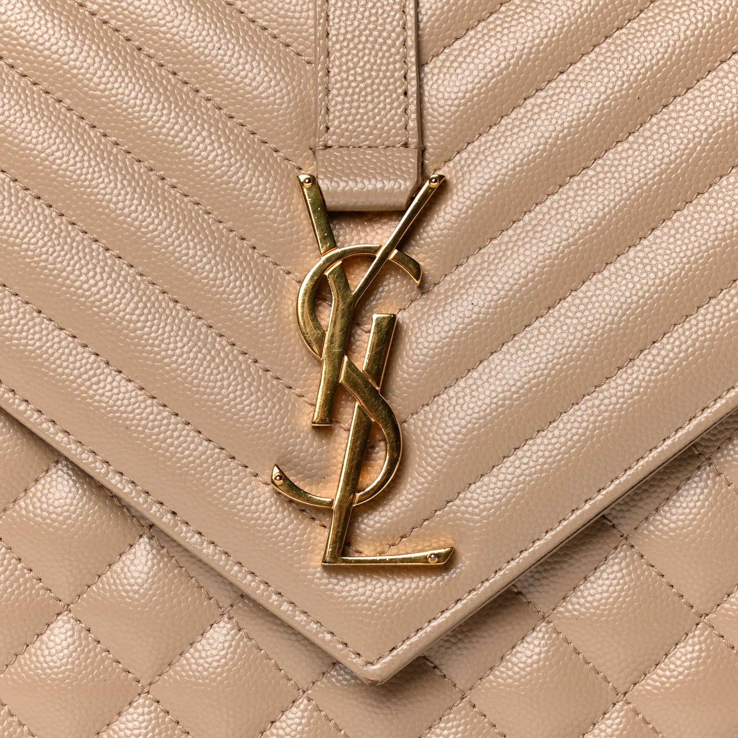 Saint Laurent Grain De Poudre Large Tri-Quilt Monogram Satchel Dark Beige 9 of 14