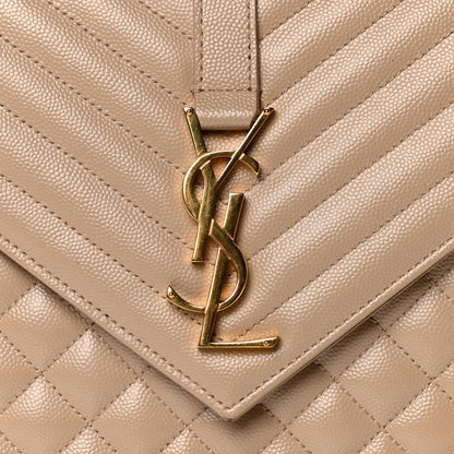 Saint Laurent Grain De Poudre Large Tri-Quilt Monogram Satchel Dark Beige 9 of 14
