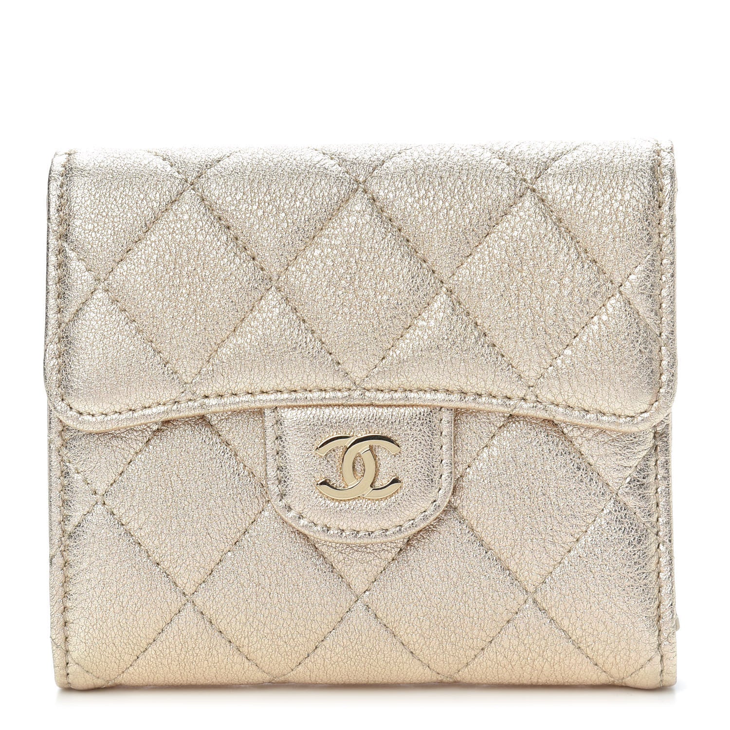 Chanel Metallic Lambskin Quilted Compact Flap Wallet Gold 1 of 9