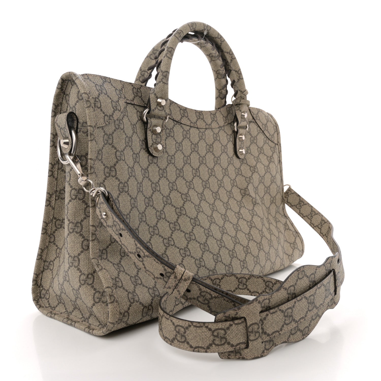 Balenciaga X GUCCI GG Supreme Monogram Neo Classic Silver Hardware City Beige Ebony 4 of 12