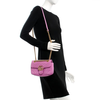 Gucci Calfskin Matelasse Mini GG Marmont Shoulder Bag Candy Mousse 2 of 9