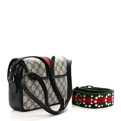 Gucci GG Supreme Monogram Textured Dollar Calfskin Web Studded Mini Ophidia Flap Shoulder Bag Beige Blue 3 of 10