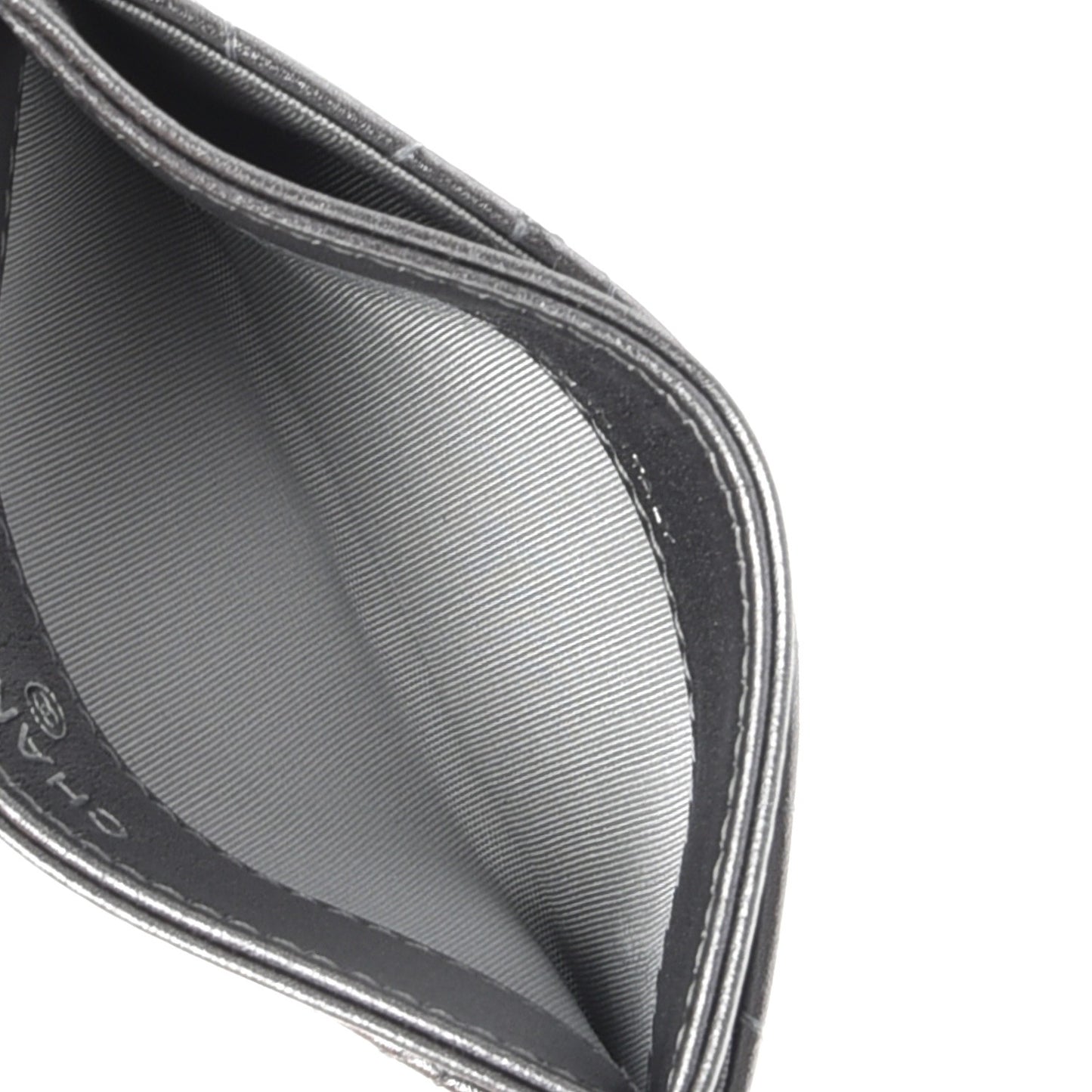 Metallic Lambskin Camellia Embossed Card Holder Silver