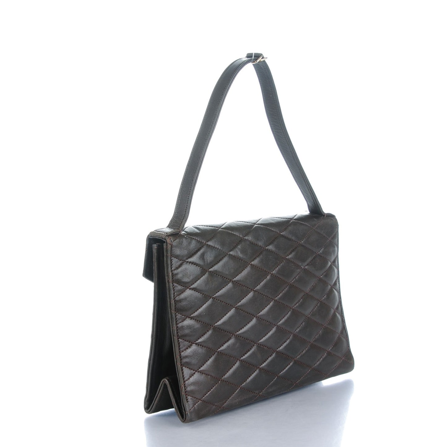 Lambskin Quilted Envelope Single Flap Brown