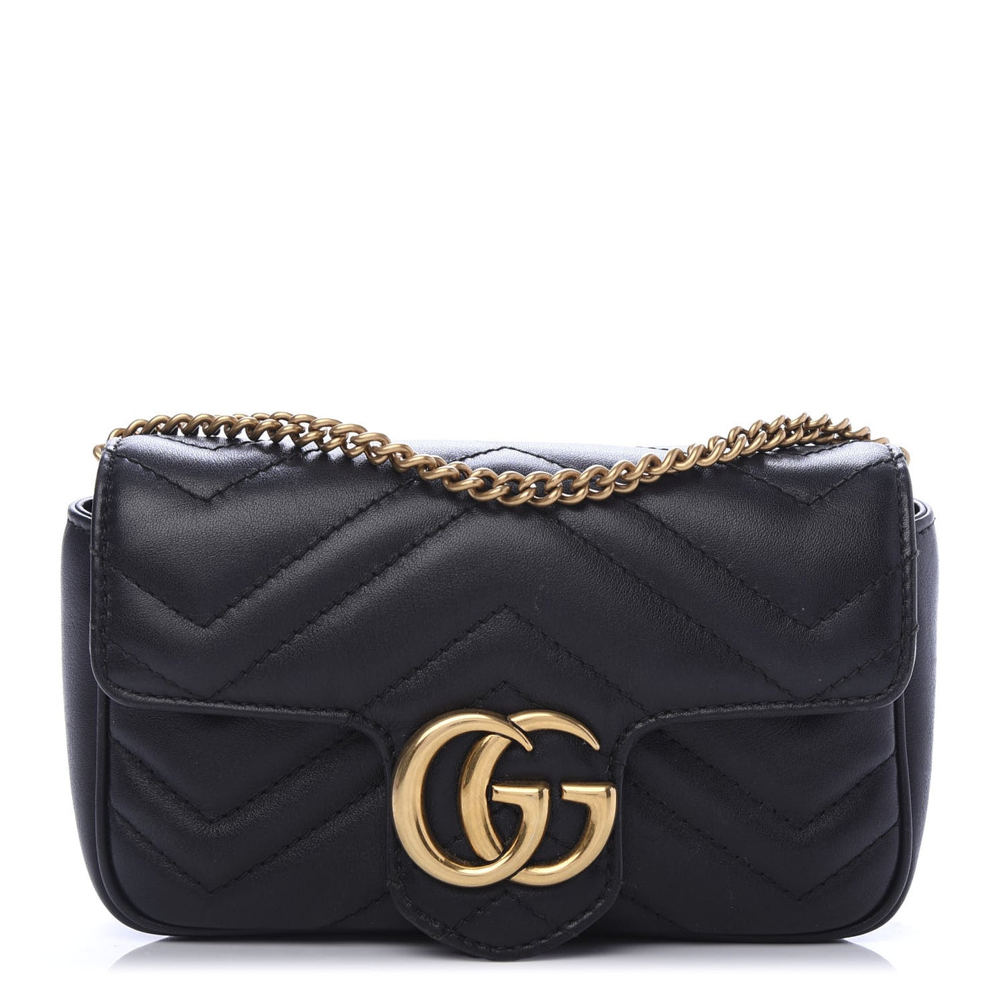 Calfskin Matelasse Super Mini GG Marmont Shoulder Bag Black