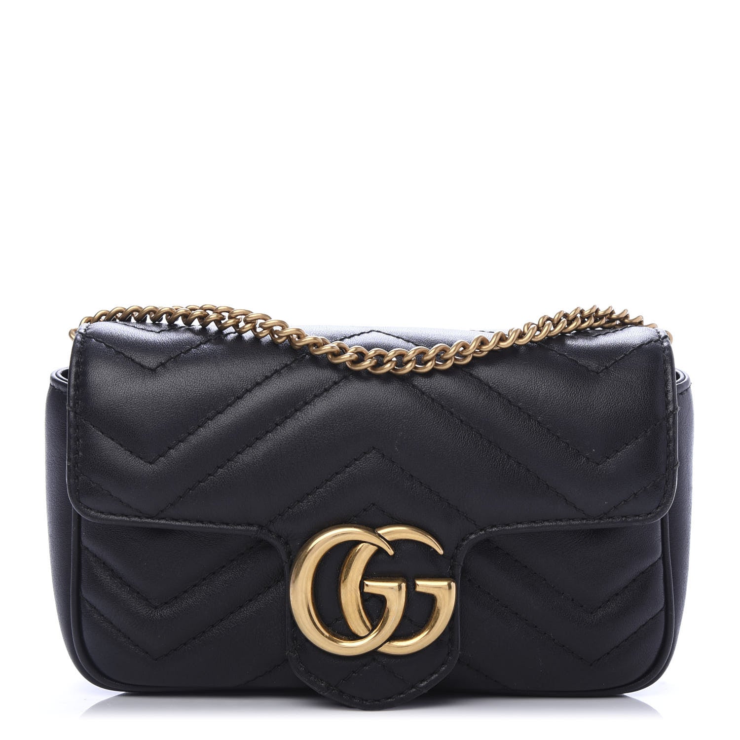 Gucci Calfskin Matelasse Super Mini GG Marmont Shoulder Bag Black 1 of 11