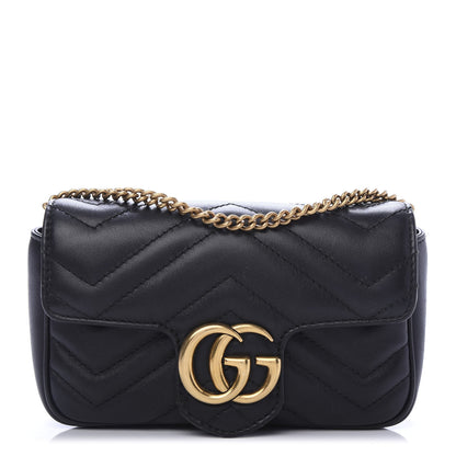 Gucci Calfskin Matelasse Super Mini GG Marmont Shoulder Bag Black 1 of 11