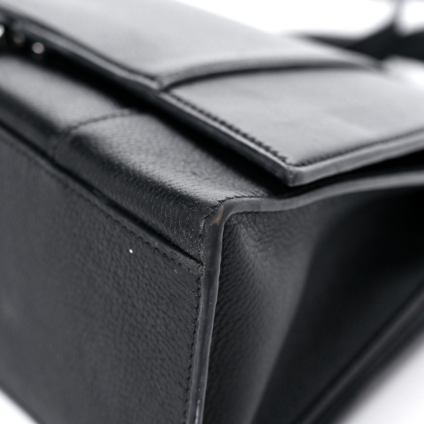 Grained Calfskin Medium Hourglass Top Handle Bag Black