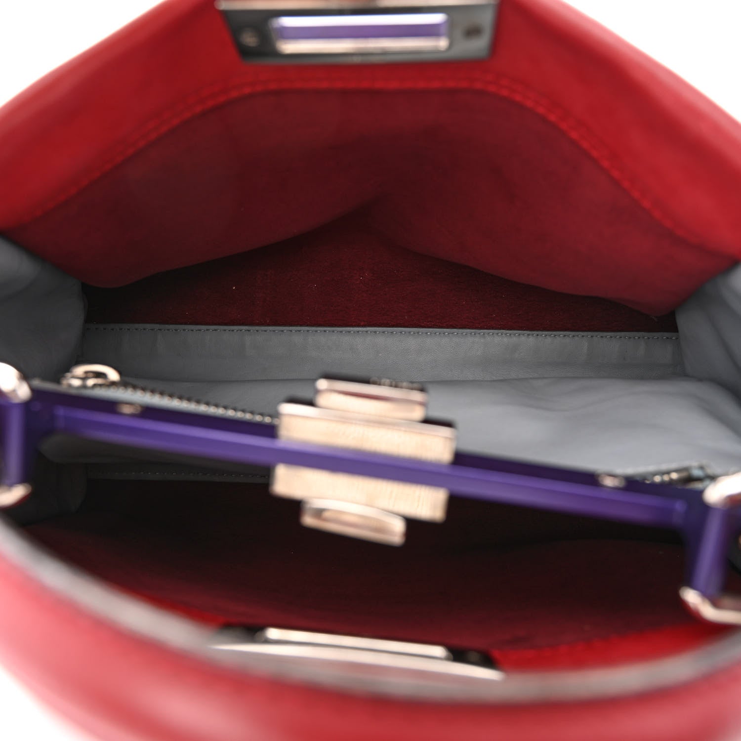 Fendi Vitello Seta Shiny Nappa Medium Peekaboo Iconic Satchel Ribes Azzurro Polvere 5 of 14