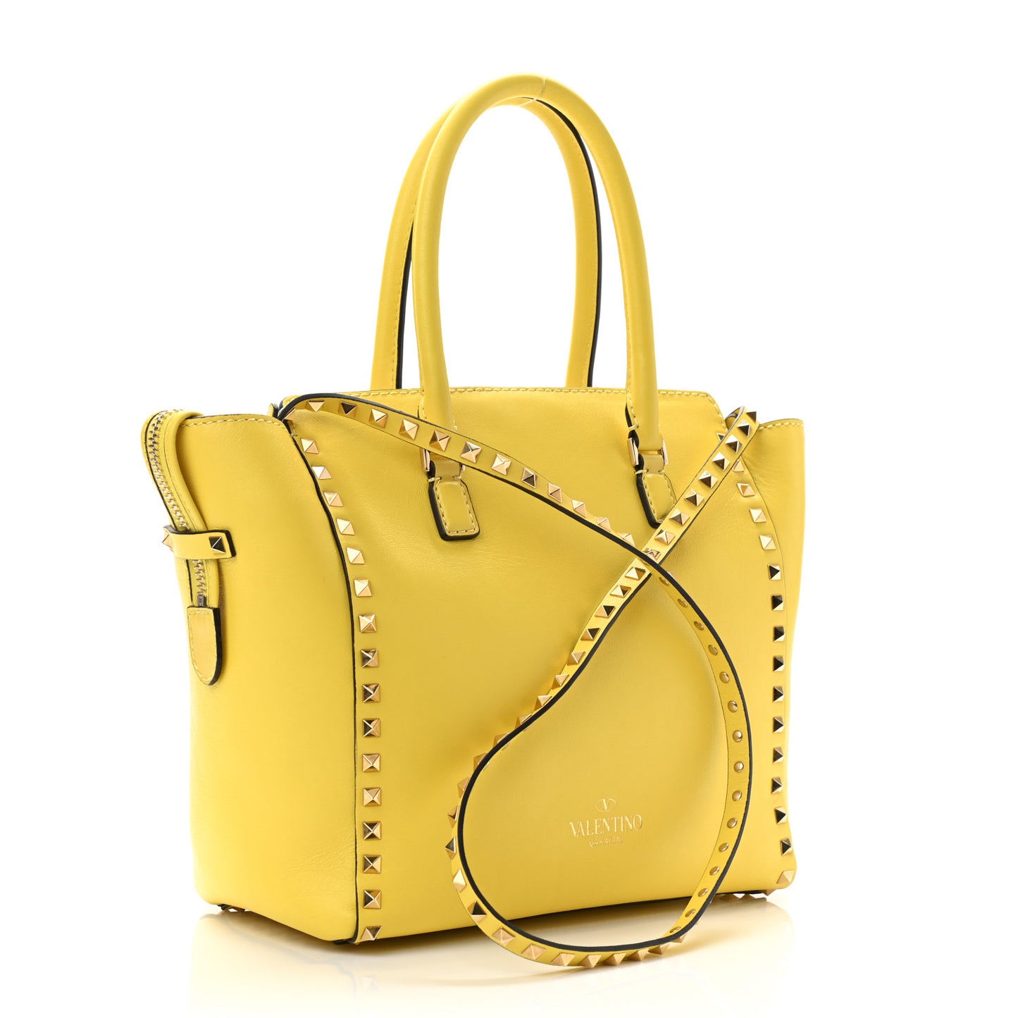 Vitello Rockstud Double Handle Tote Naples Yellow