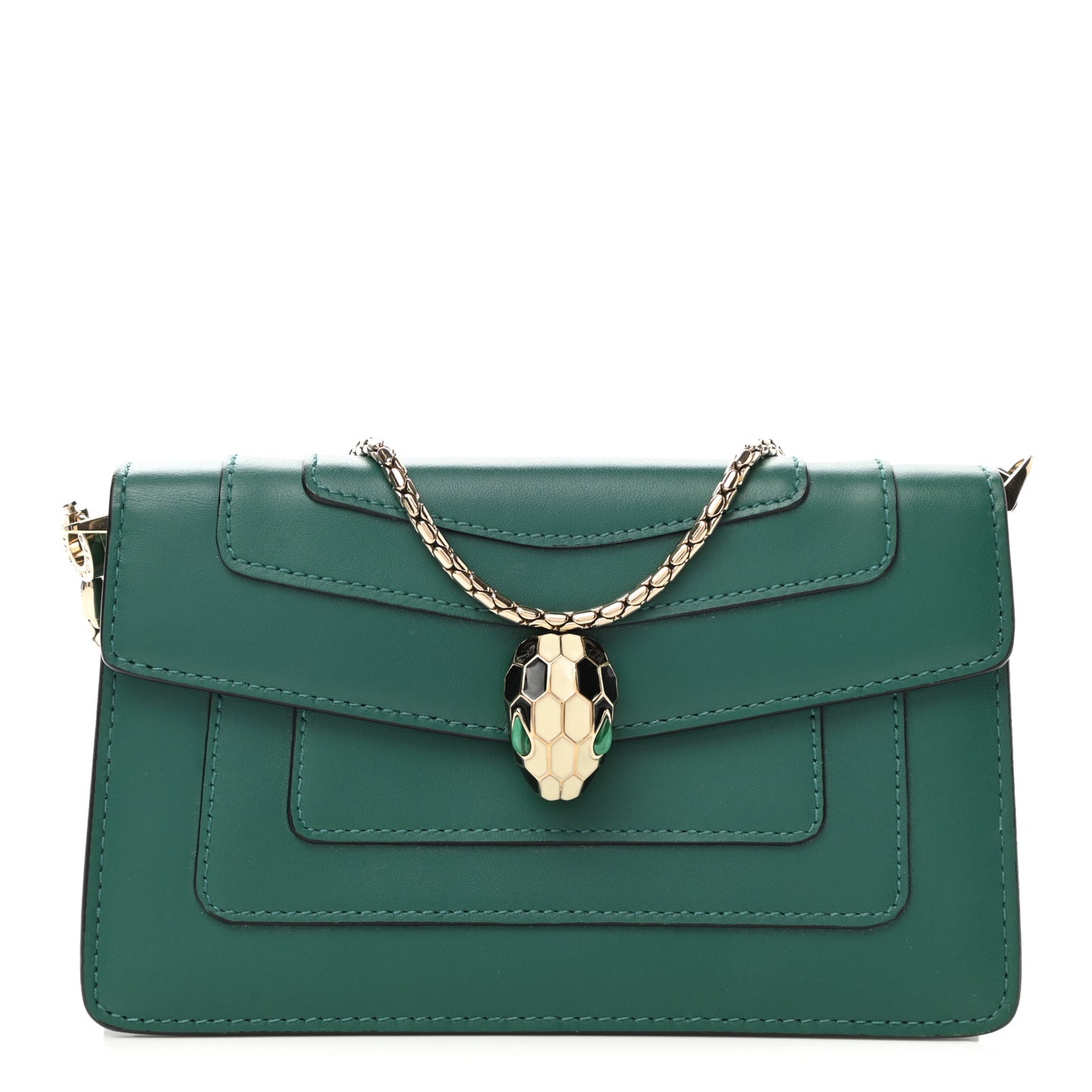 Calfskin Mini Serpenti Forever Flap Clutch Emerald Green
