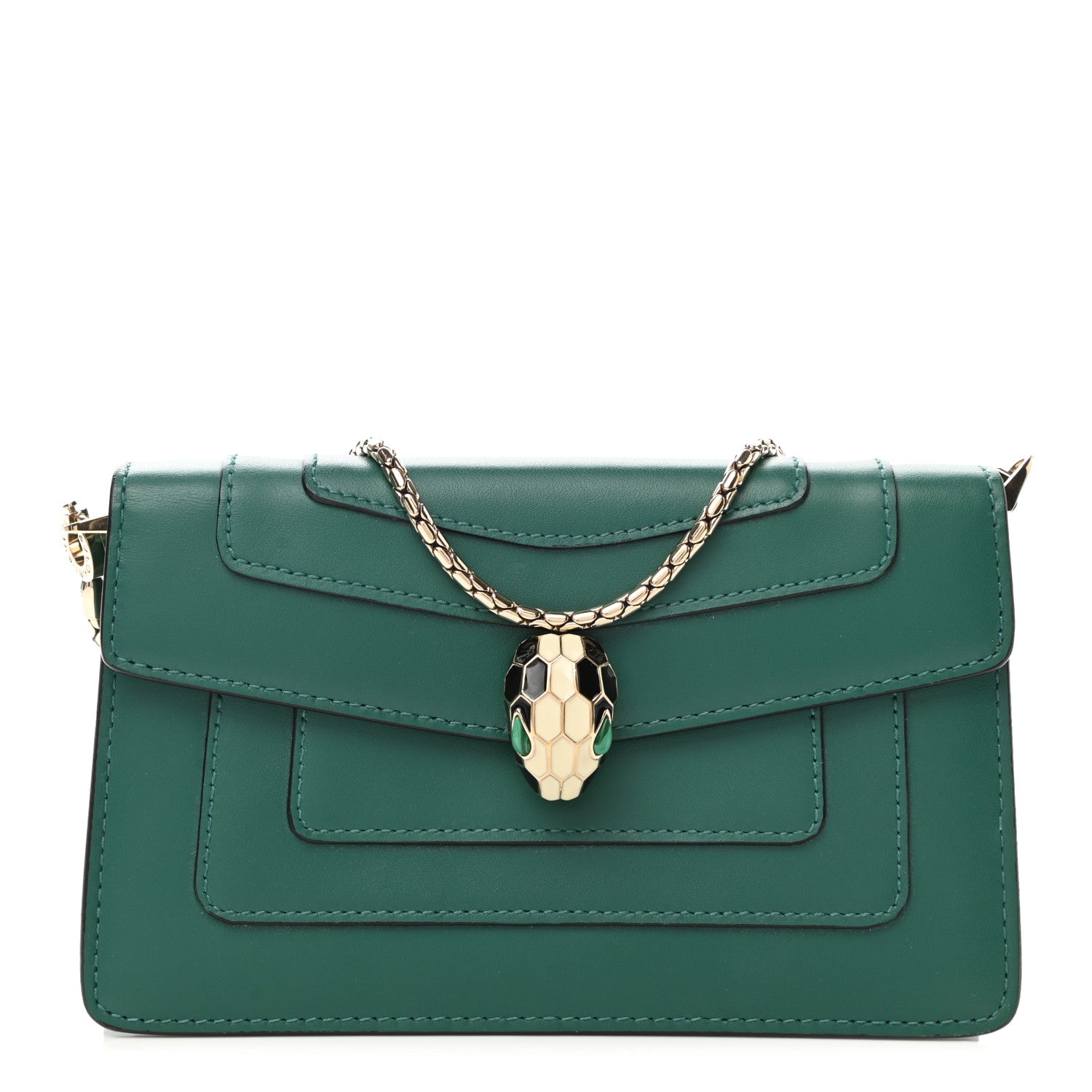 Bulgari Calfskin Mini Serpenti Forever Flap Clutch Emerald Green 1 of 6