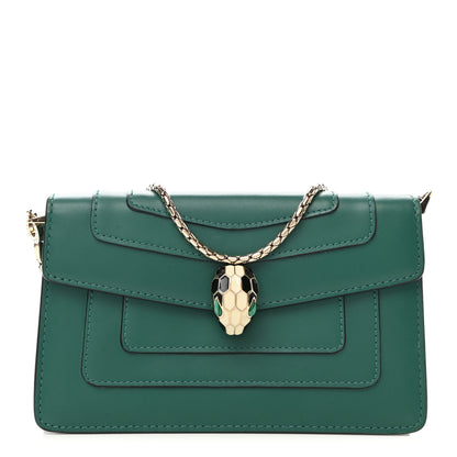 Bulgari Calfskin Mini Serpenti Forever Flap Clutch Emerald Green 1 of 6