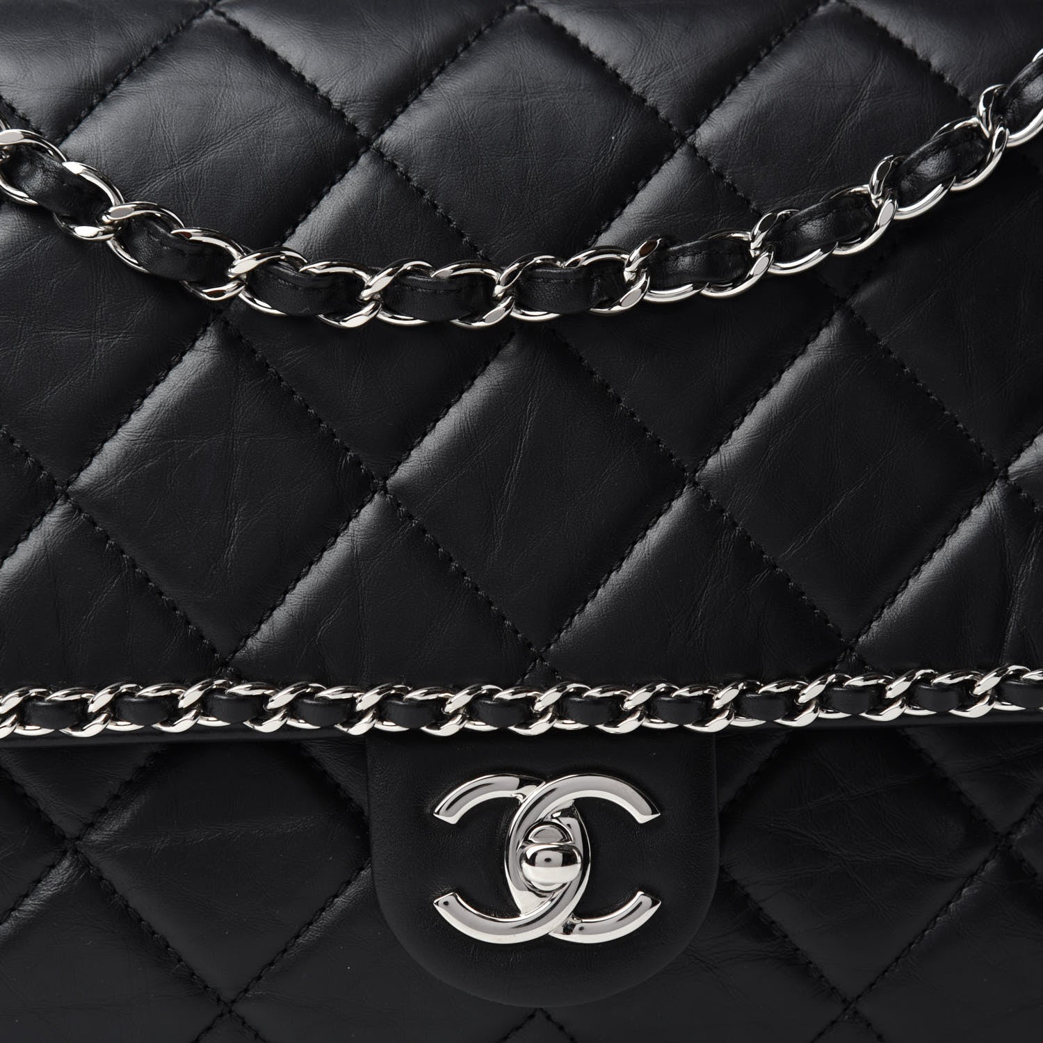 Chanel Crumpled Calfskin Quilted Large Chain All Over Flap Bag Black 12 of 12
