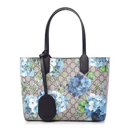 Gucci GG Supreme Monogram Blooms Small Reversible Tote Beige Blue Navy 1 of 10
