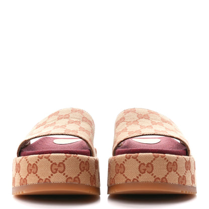 Gucci Canvas GG Monogram Angelina Platform Slide Sandals 36 Beige Ruggine 2 of 9