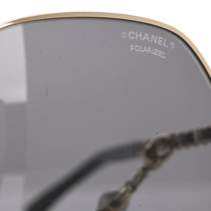 Chanel Metal Polarized Square Frame Chain Sunglasses 4274-Q Gold Black 7 of 9