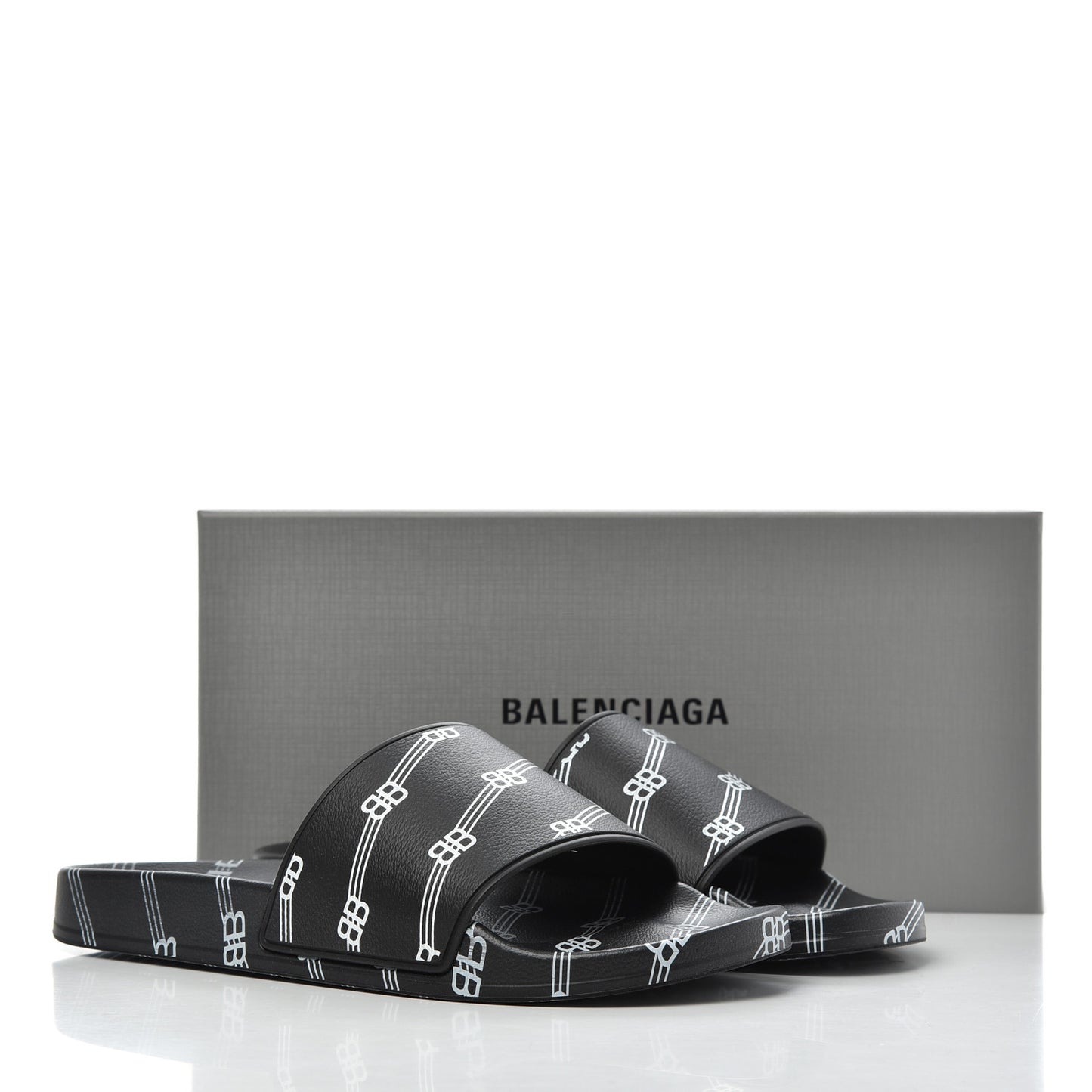 Rubber License Logo Print Mens Pool Slide Sandals 42 Black White