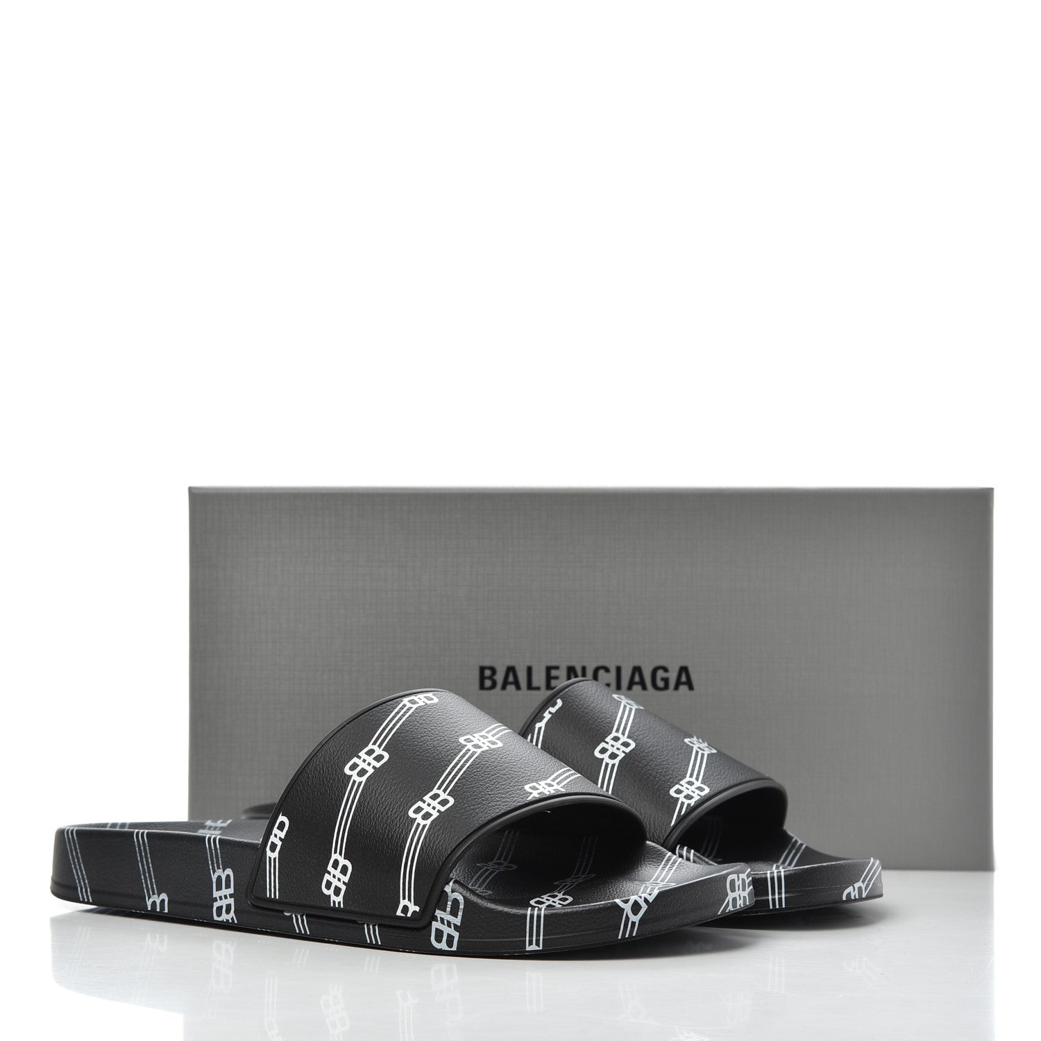 Balenciaga Rubber License Logo Print Mens Pool Slide Sandals 42 Black White 9 of 9