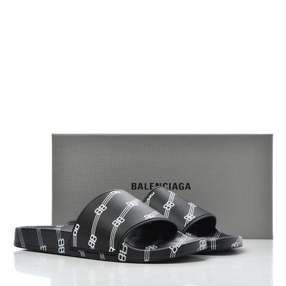 Balenciaga Rubber License Logo Print Mens Pool Slide Sandals 42 Black White 9 of 9