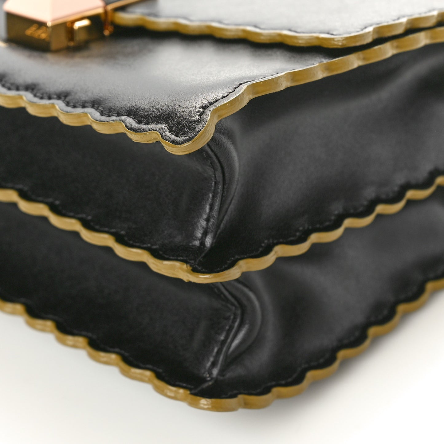 Vitello Liberty Scalloped Studded Small Kan I Shoulder Bag Black