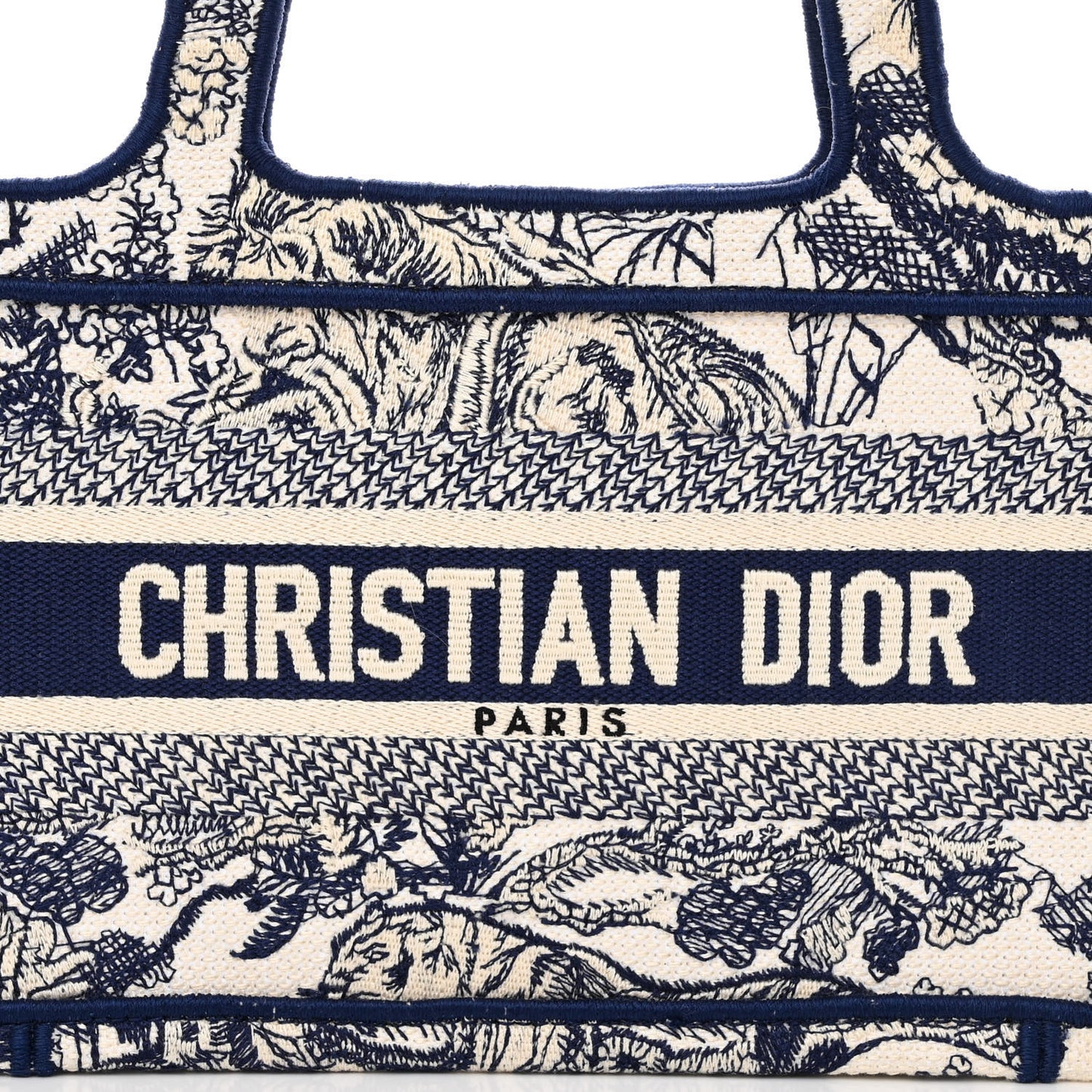 Canvas Embroidered Mini Toile De Jouy Book Tote Blue