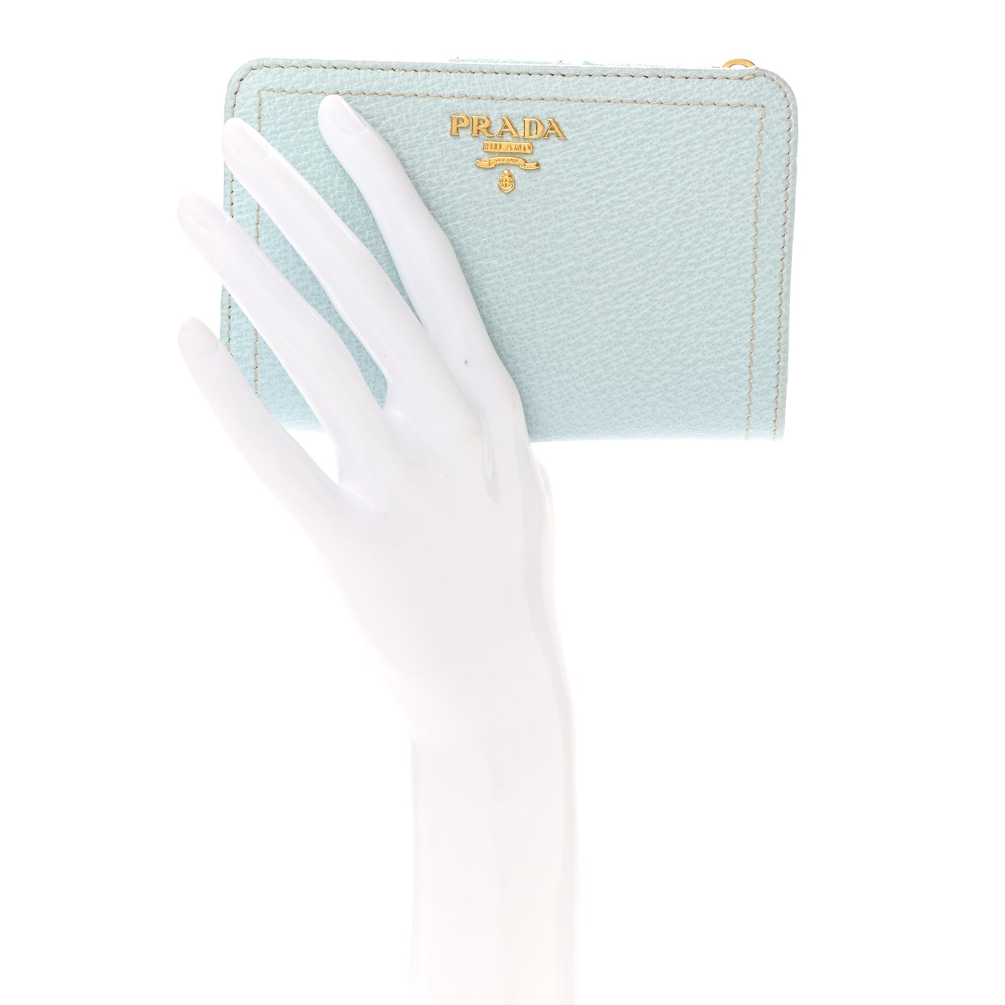 Goatskin Compact Zip Wallet Light Blue