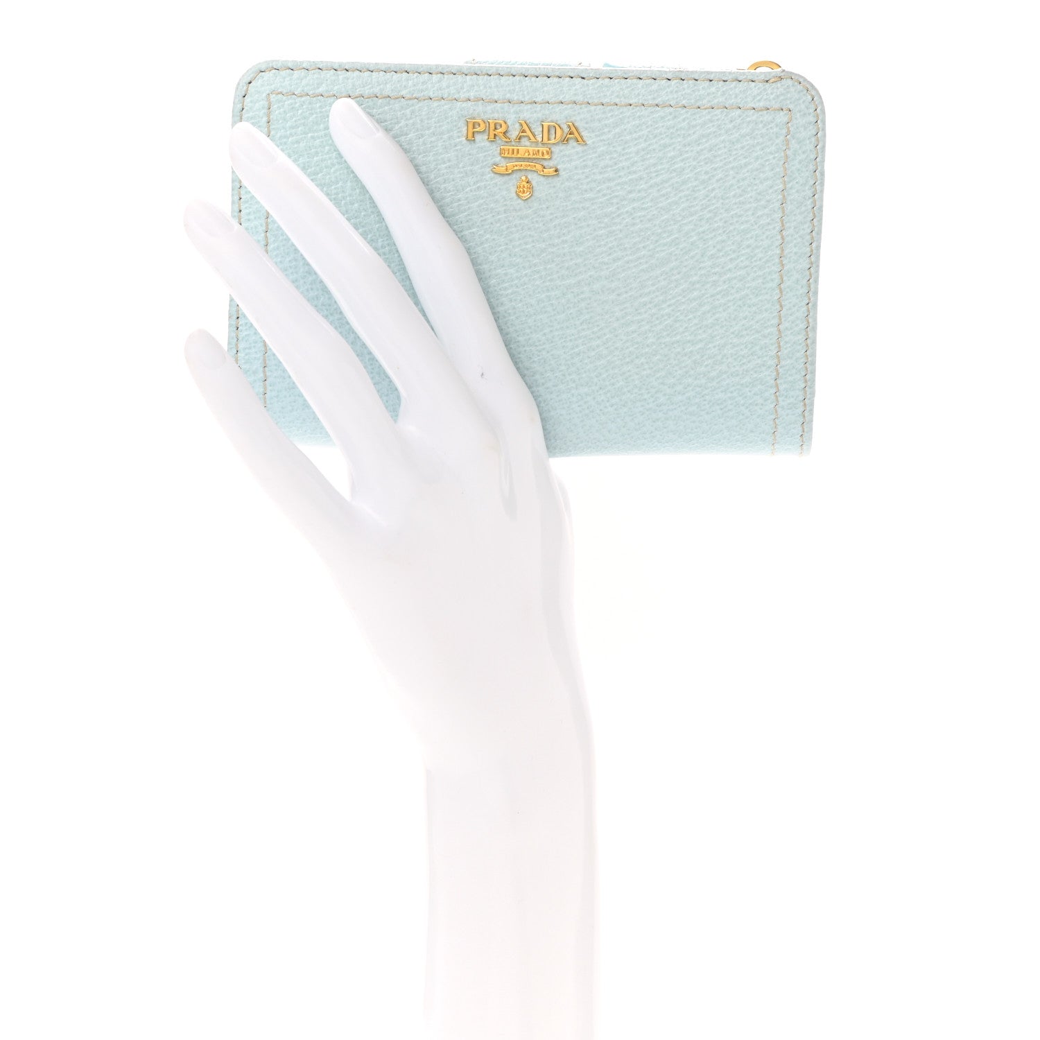 Prada Goatskin Compact Zip Wallet Light Blue 2 of 9