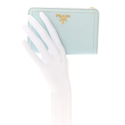 Prada Goatskin Compact Zip Wallet Light Blue 2 of 9