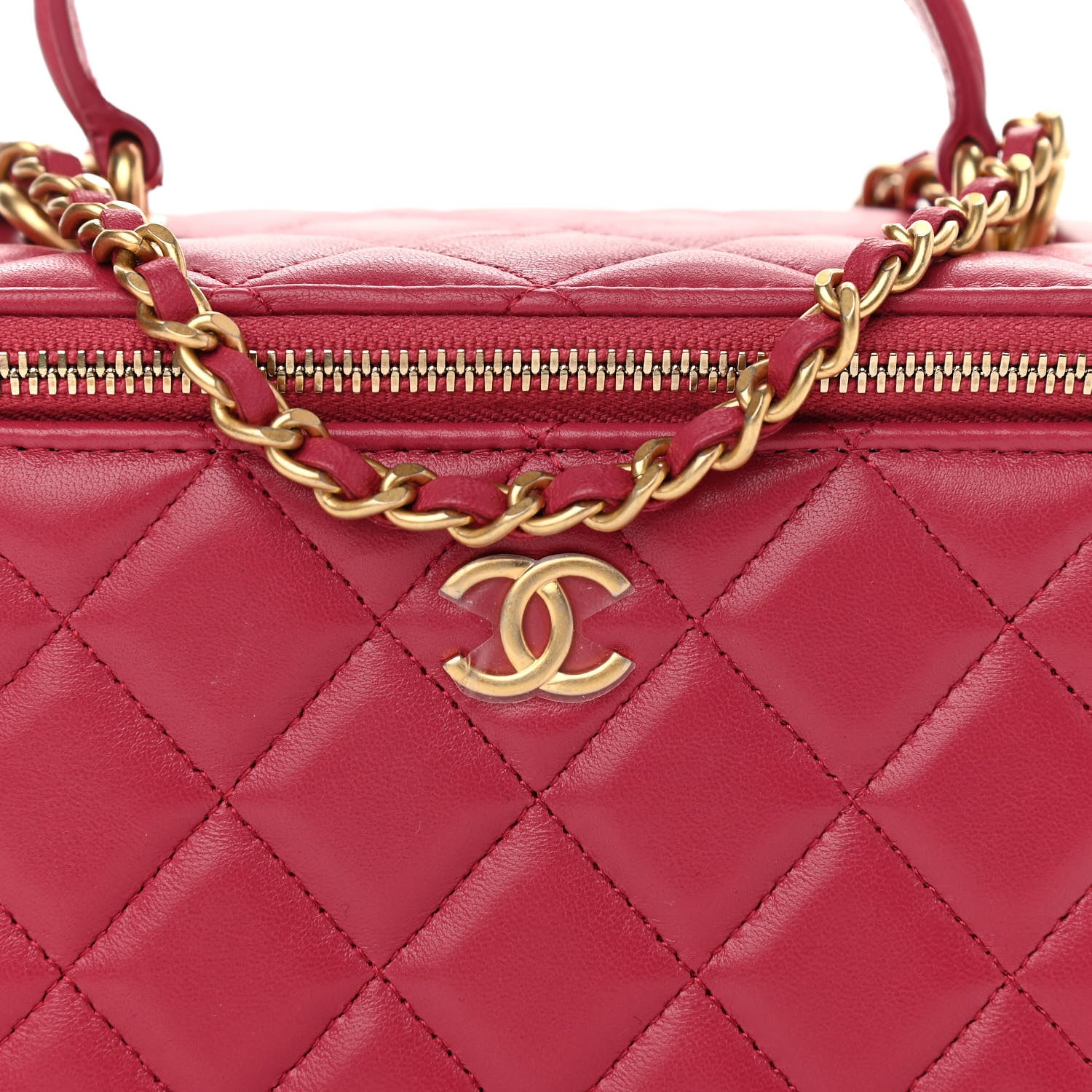 Chanel Lambskin Quilted Small Top Handle Vanity Case With Chain Dark Pink 8 of 11