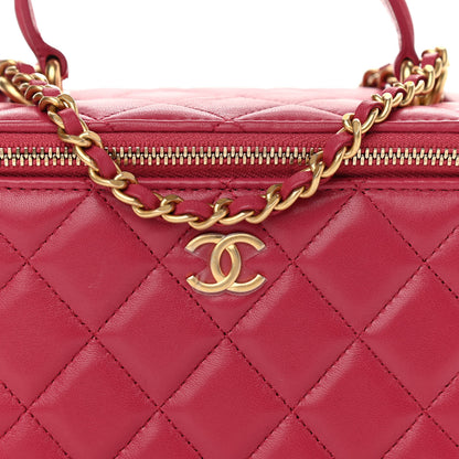 Chanel Lambskin Quilted Small Top Handle Vanity Case With Chain Dark Pink 8 of 11